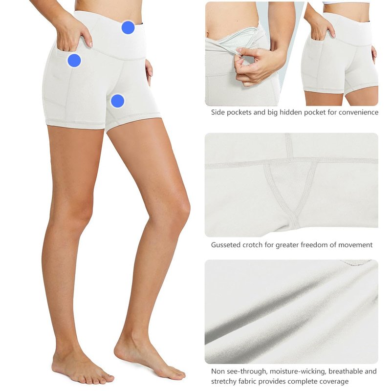 baleaf Biker Shorts Women Yoga Gym Workout Spandex Running Volleyball Tummy Control Compression with Pockets 5" 2-Pack Black/White XXL