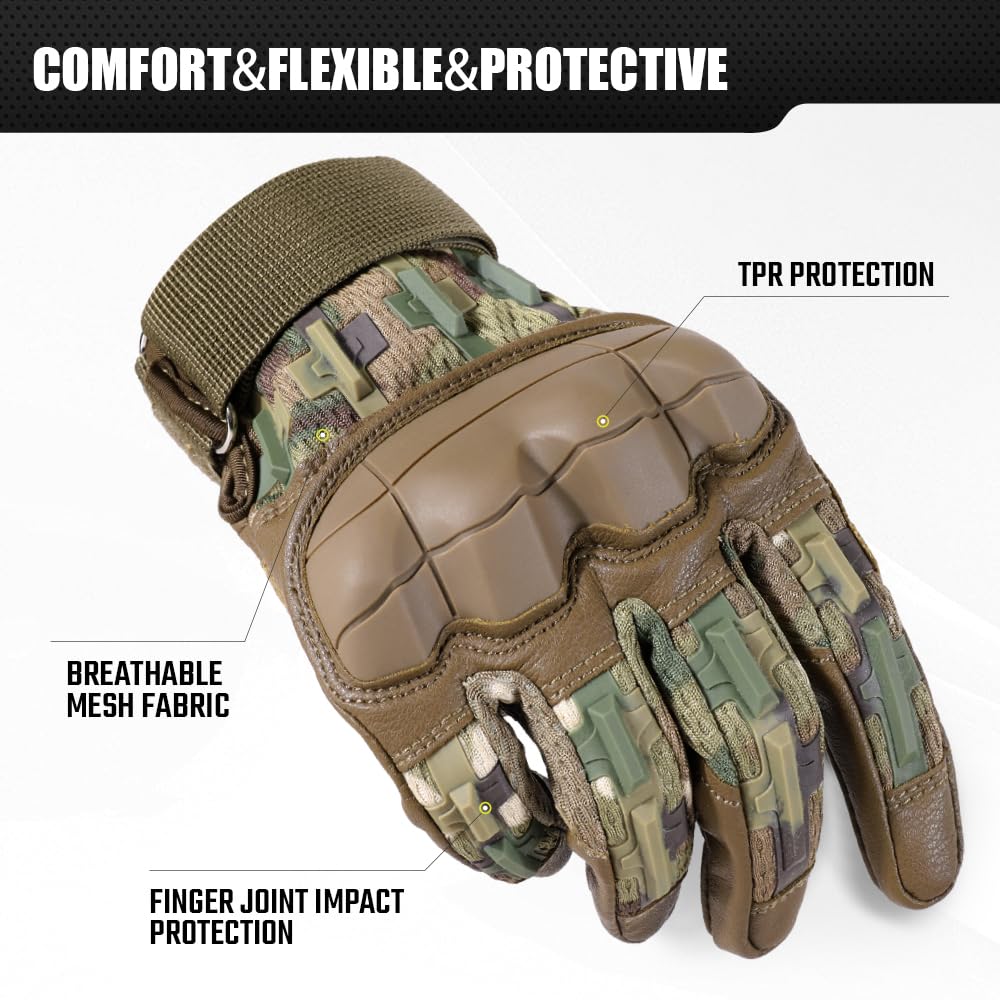 WTACTFUL Touch Screen Motorcycle Tactical Gloves for Men Airsoft Paintball Gear MTB Bike Cycling Cross-Country Motorbike ATV Hunting Hiking Riding Driving Work Outdoor Full Finger Gloves M Camo