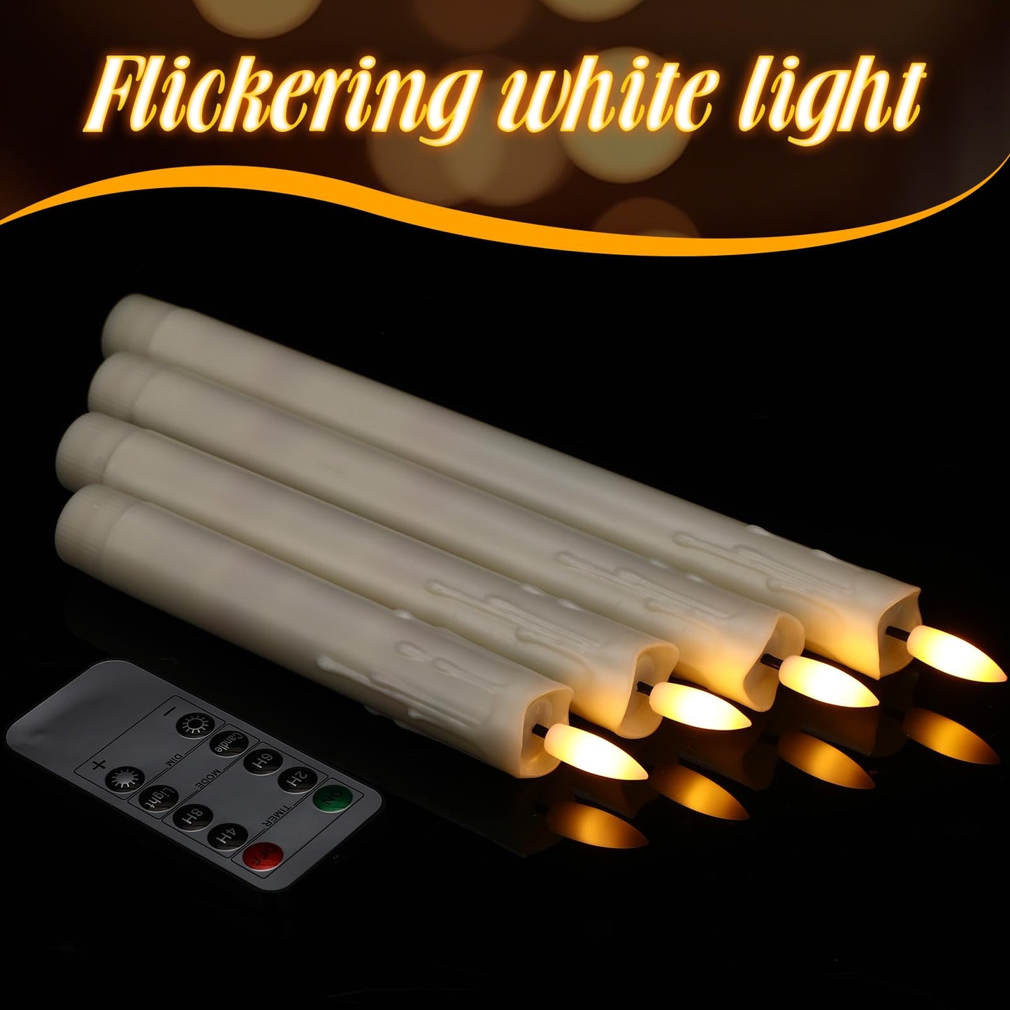 Retisee 20 Pcs Flameless Taper Candles with Timer Remote 6.5" 7.7" 8.9" 10" Plastic LED Candlesticks Battery Operated LED Candles for Indoor Home Wedding Christmas Decoration(Ivory)