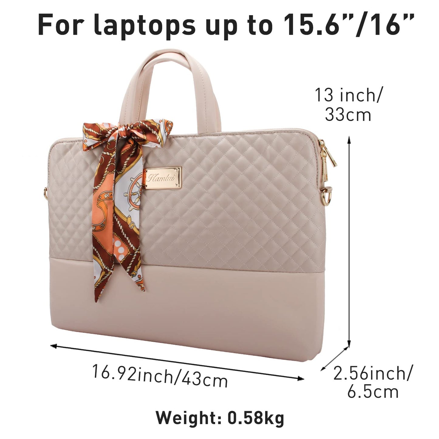 Laptop Bag for Women Slim Travel - Computer Bag Laptop Case Lightweight Thin Carrying Fit 15.6-inch 16-inch Notebook Shoulder Crossbody Work Business Office Messenger Briefcase Quilted PU Leather