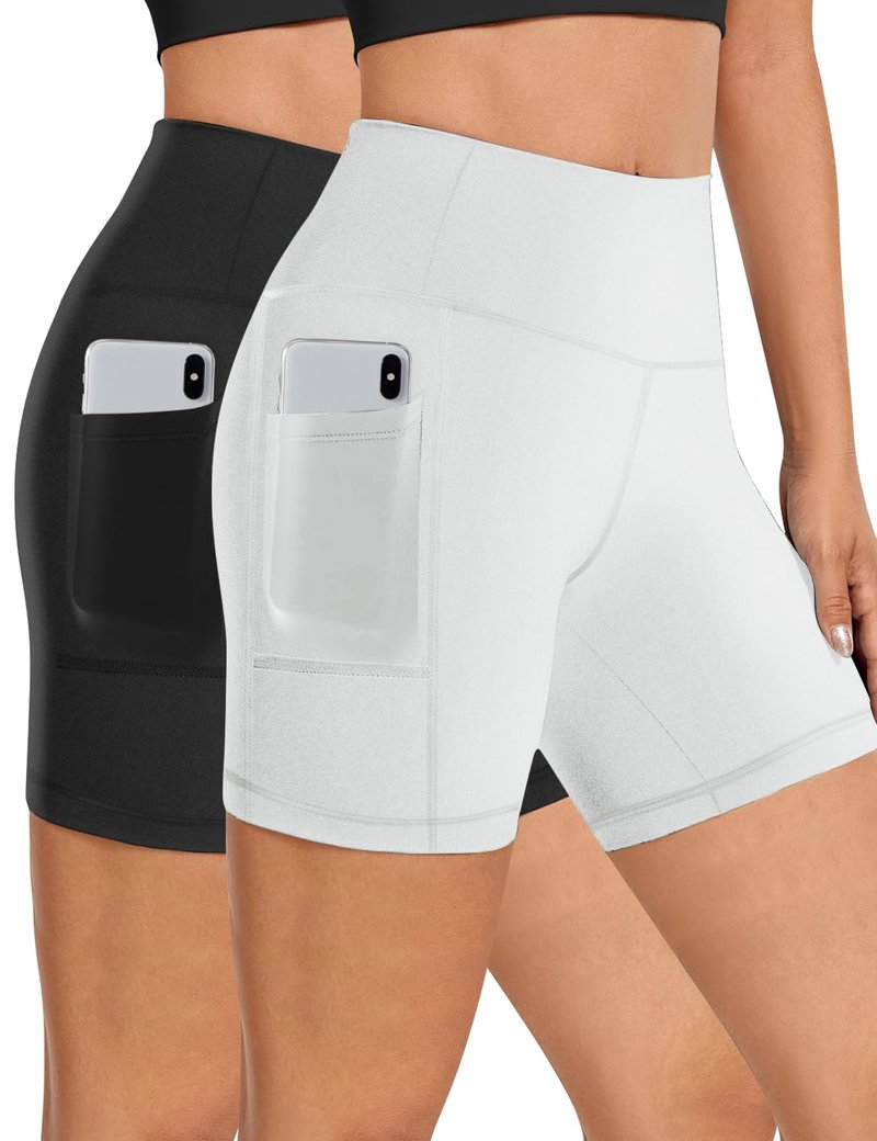 Womens 5" Biker Shorts with Pockets High Waisted Tummy Control Yoga Workout Gym Stretchy Spandex Shorts Leggings Compression Athletic Run Bicycle Cycling Volleyball Exercise Dance Bike Shorts Tights