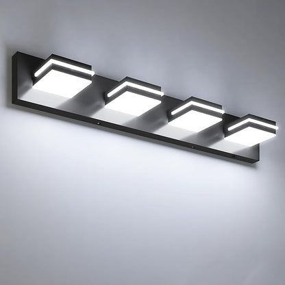 VOLISUN 4 Light Bathroom Vanity Light Fixtures,30 inch Black LED Bathroom Lighting Fixtures Over Mirror, 360°Rotatable Head, LED Vanity Lights for Bathrooms (6000K)