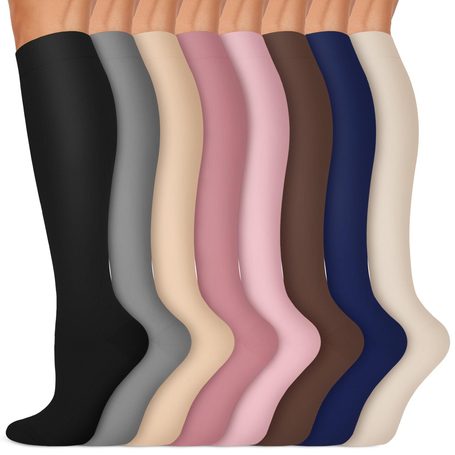 Copper Compression Socks 15-20 mmHg for Men & Women 8 Pairs – Circulation Support for Nurses,Travel,Running,Hiking,Soccer,Gifts,Pregnant,Flying,Knee High Compression Socks(L/XL)