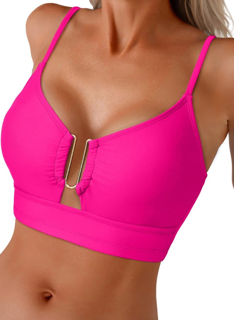 Herseas Womens Bikini Top U-Wire Chest Support Cutout Adjustable Spaghetti Straps Bathing Suit Charming Resort Women Swim Top Only Rose Red XX-Large