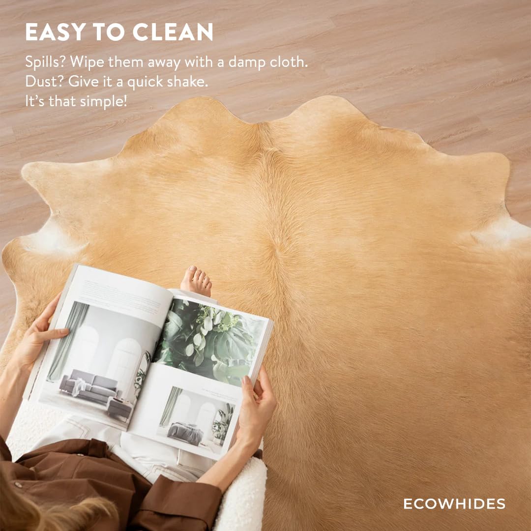 ecowhides 100% Genuine Brazilian Cowhide Rug - Beige - Luxury Cowskin Leather Area Rug Décor 7 x 6 feet