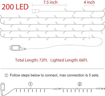 Minetom Christmas Lights, 66ft 200 LED Outdoor Christmas Tree Lights with Remote, 8 Modes Christmas String Lights Plug in Xmas Tree Lights with Timer for Outside Party Decor, Warm White & Multicolor