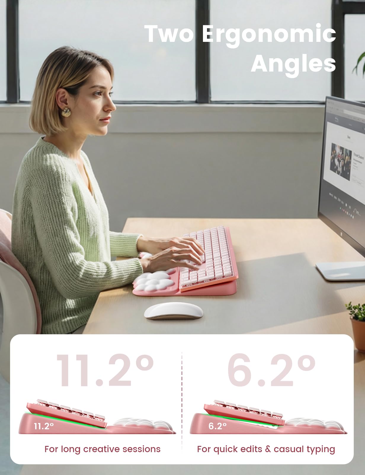 Vaydeer Keyboard Stand Wrist Rest, Cloud Ergonomic Wrist Support Pad Soft Memory Foam, Computer Keyboard Riser Holder Lifter Tilt Cushion for Desk, Palm Hand Typing for Office Home Gaming Pain Relief