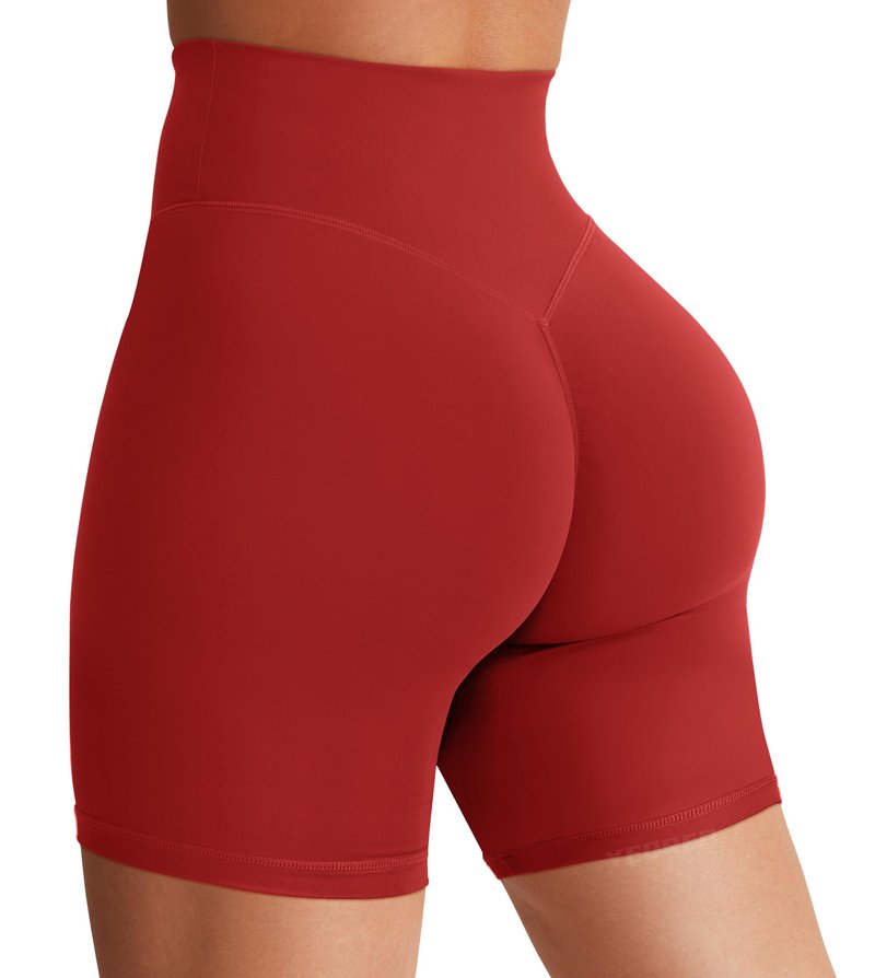 YEOREO Women's Biker Shorts 4.5" / 6" Workout Gym Shorts Craze High Waist Tummy Control Hidden Scrunch Running Yoga Maroon L