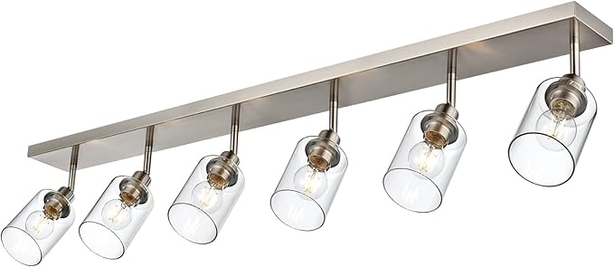 6 Light VINLUZ Bathroom Light Fixtures Classic Vanity Lighting Black Multi-Directional Rotating Metal Ceiling Spotlight with Adjustable Track Heads with Clear Shade
