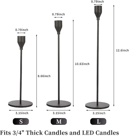 Matte Black Candlestick Holder for Taper Candles, Decorative Candle Holders Bulk Candle Stick Holders, Fits 3/4 inch Candles, Metal Taper Candle Holders for Pillar Candle, Home Decor (Set of 12)