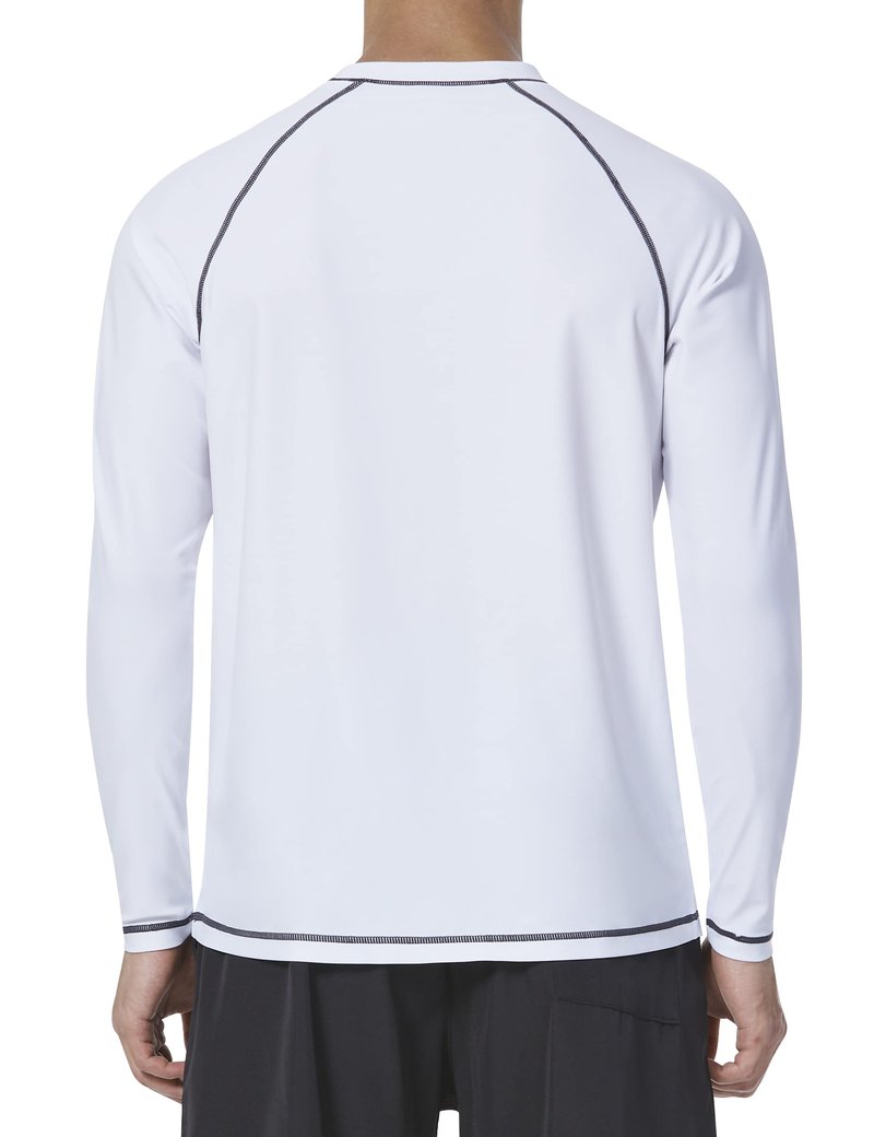 Mens Rash Guard UPF 50+ Swim Shirts UV Sun Protection T-Shirt Quick Dry Long Sleeve Beach Shirts for Fishing, White, L