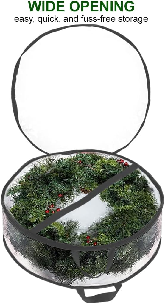 ProPik Christmas Wreath Storage Bag - 2 Pack Artificial Christmas Wreath Storage Container- Garland Holiday Wreath Storage Holder –Water Proof Transparent Clear PVC - with Handles (Black, 48 Inch)