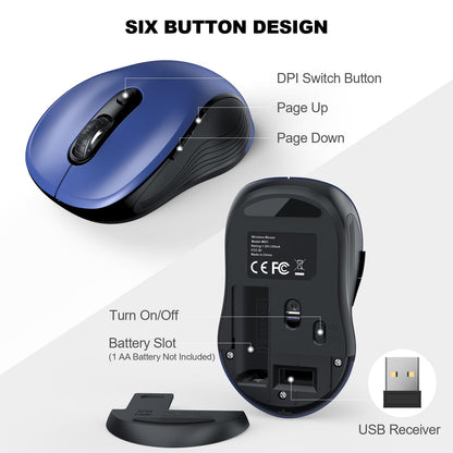 WisFox 2.4G Wireless Mouse for Laptop, Ergonomic Computer Mouse with USB Receiver and 3 Adjustable Levels, 6 Button Wireless Mice for Windows Mac PC Notebook (Grey)