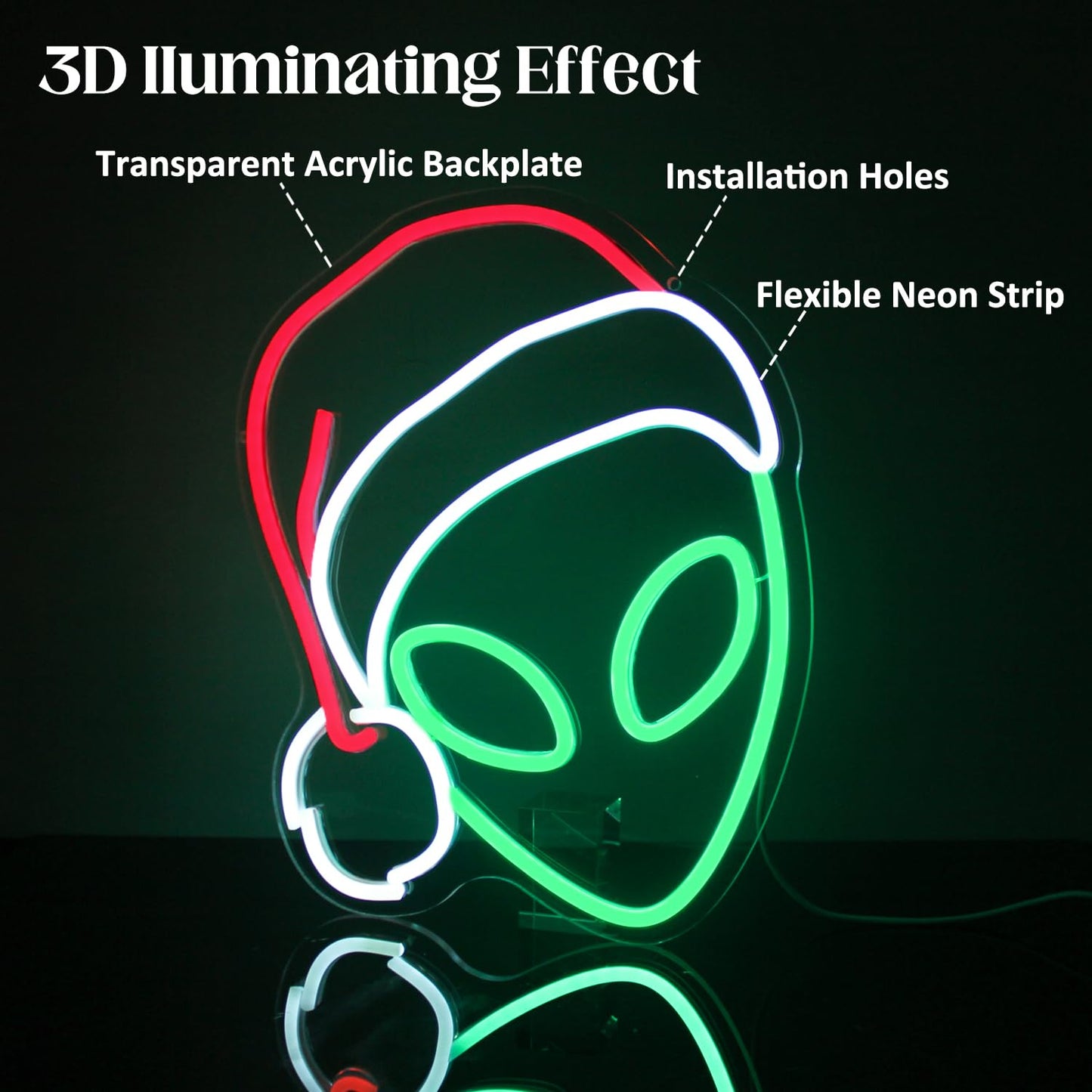 Christmas Neon Light Alien Neon Sign Green Red LED Sign Christmas Hat Neon Signs for Wall Decor Santa Hat Neon Lights for Bedroom Alien Decor Neon Wall Light for Xmas Party Decor