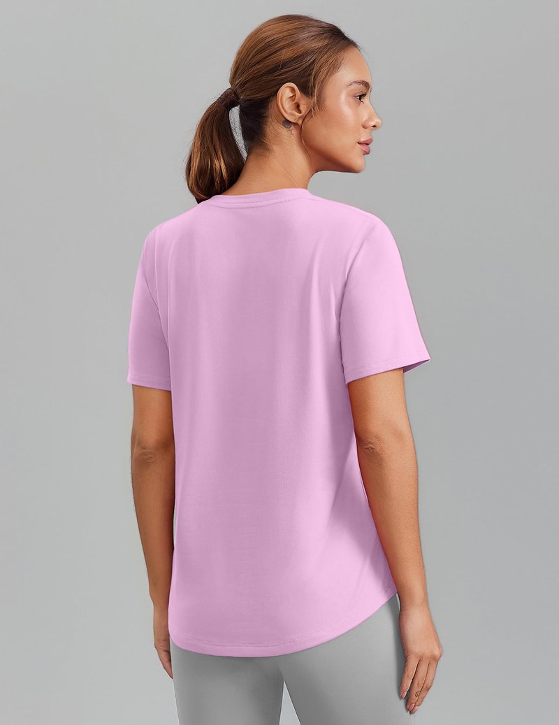 PINSPARK UPF 50 Sun Protection Shirts for Women Short Sleeve V Neck Hiking Tops Moisture Wicking UV Outdoor T-Shirts Quick Dry,Light Pink Large