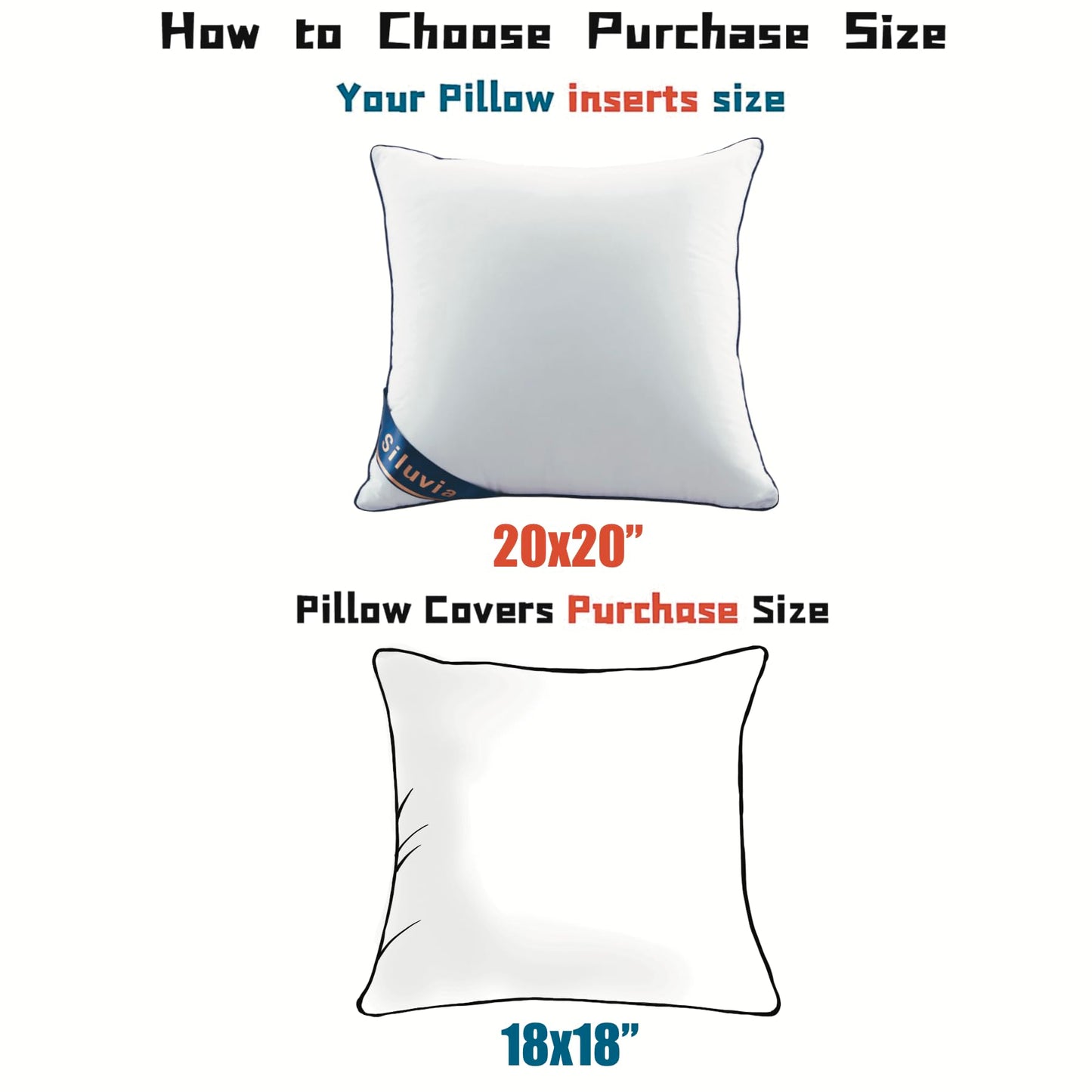 Siluvia 20"x20" Pillow Inserts Set of 2 Decorative Square Square Throw 20 Pillows with 100% Cotton Cover for Sofa, Couch, and Bed - White