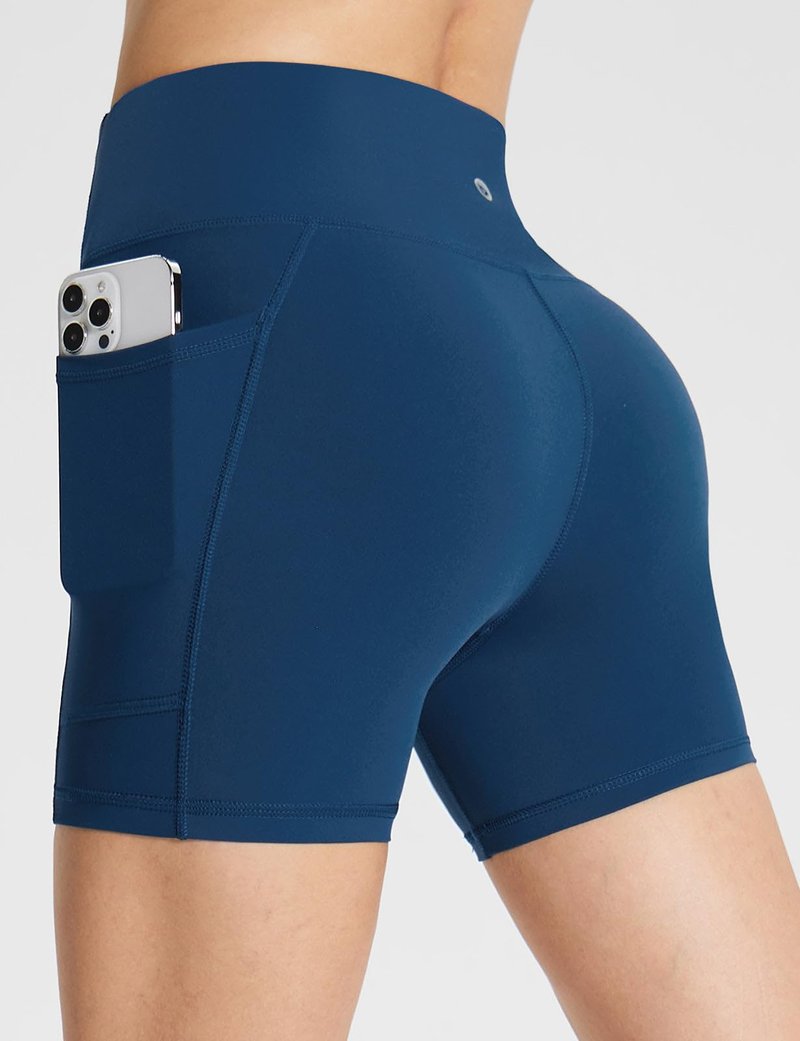 baleaf Womens Spandex Shorts 5" High Waisted Biker Workout Lycra Compression Shorts with Pockets Blue XS