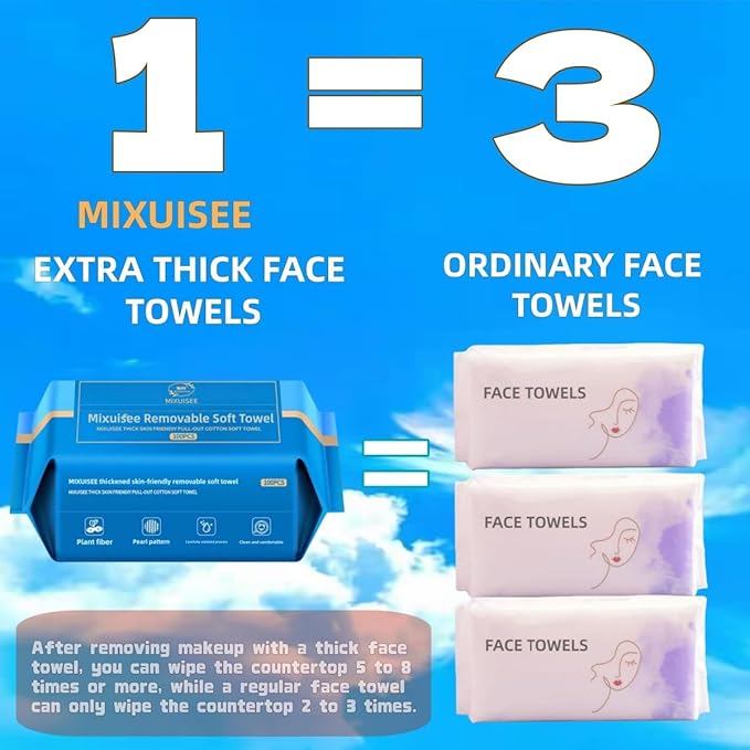 Disposable face towel, MIXUISEE thick and soft face towels, 100% cotton facial
