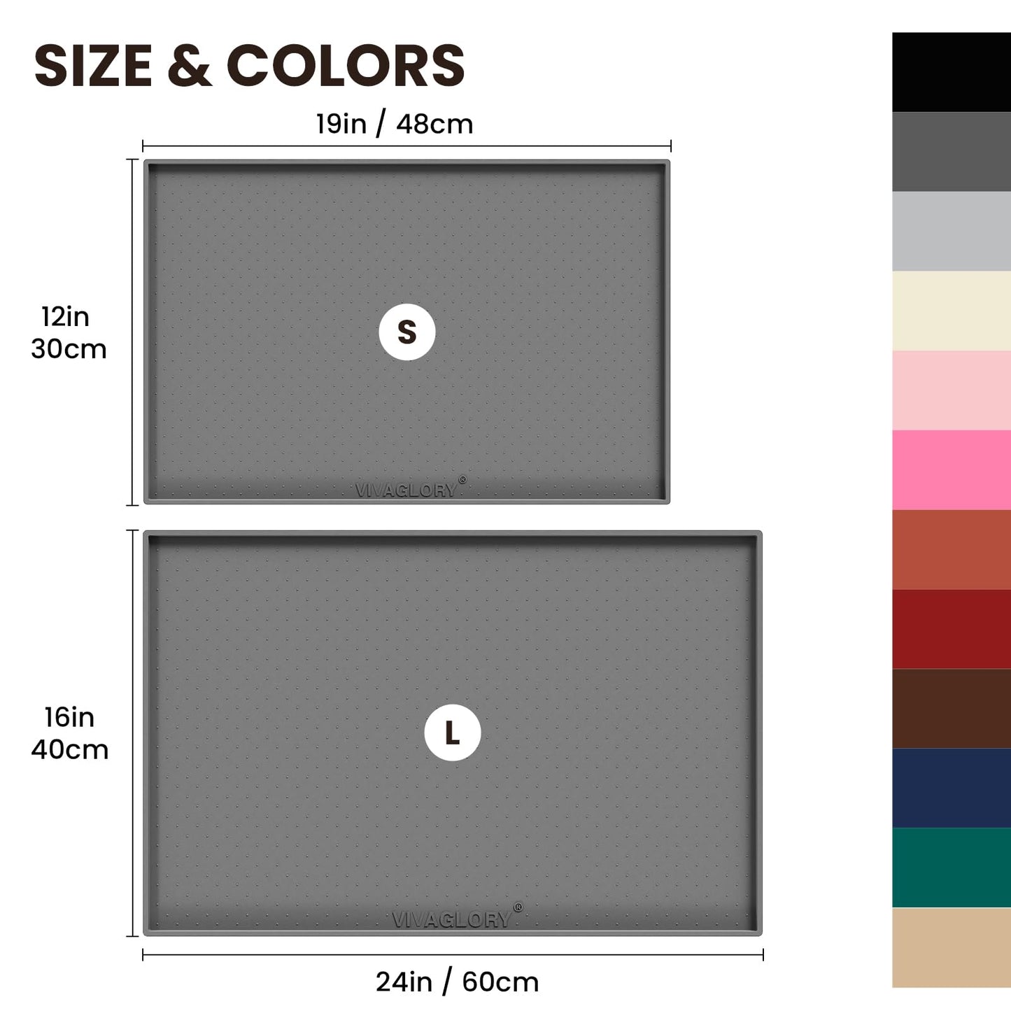 VIVAGLORY Dog Bowl Mat Grippymat Pet Food Mat, Waterproof Washable Nonslip Silicone for Pet & Cat, Food and Water Placemat with Lip & Raised Edges for Indoor Floor, S, Grey