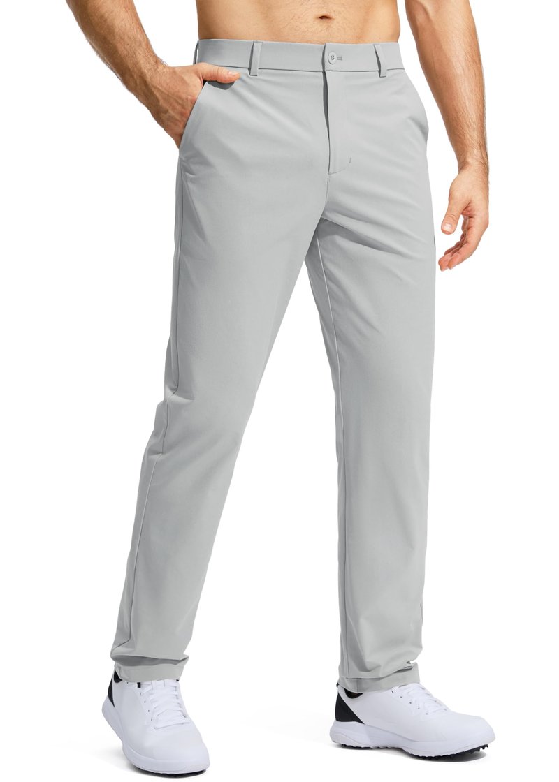 Pudolla Dress Pants for Men Golf Pants Stretch Work Dress Comfy Pants 34 Lightweight Quick Dry Casual Slacks Trousers(Bright Gray 33Wx34L)