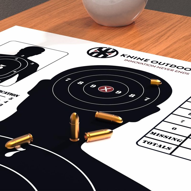 KNINE OUTDOORS Shooting Targets Paper, 23 x35 inch, Bulk for Hunting, Handguns, Pistols, Rifles, Silhouette with Red Bullseye, Black Design (25 Pack)