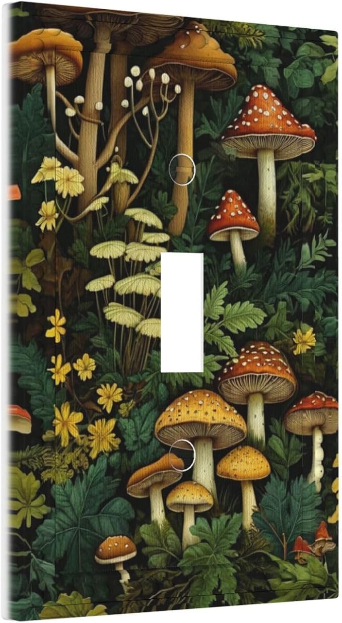 Mushrooms Forest Nature Botanical Art Light Switch Covers 1 Gang Single Toggle Wall Plate Decorative Switchcover Electrical Switchplate for Farmhouse Living Decor