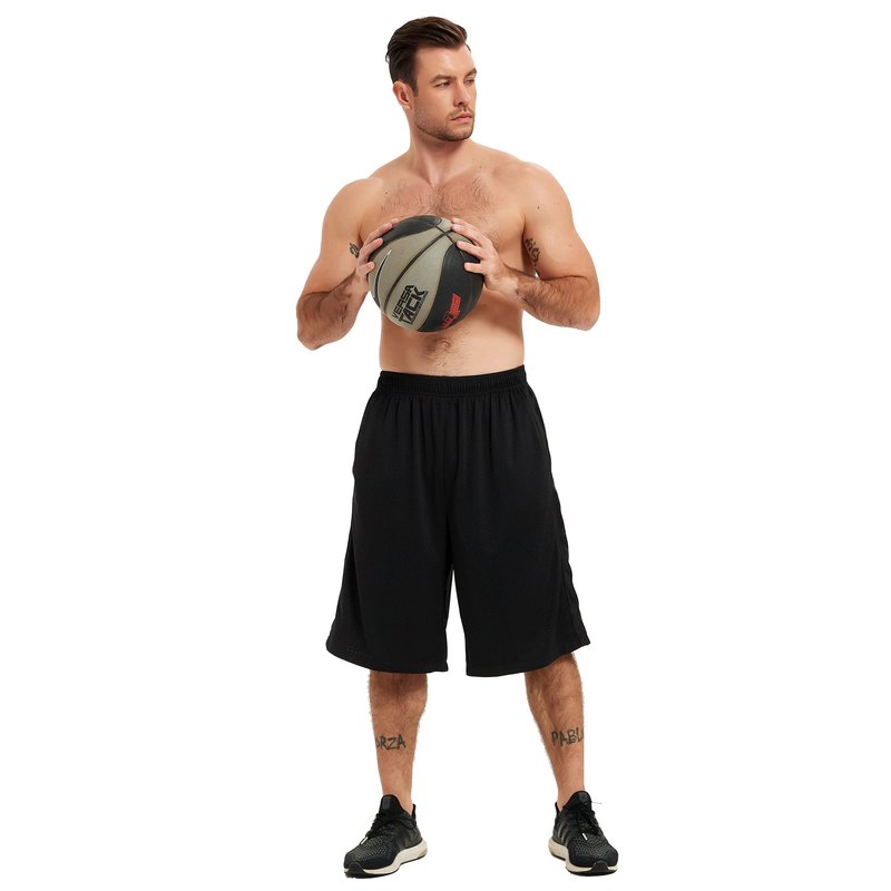 HQUEC Men's 12" Basketball Shorts Long Athletic Workout Gym Mesh Shorts Below Knee Loose-Fit with Pockets Black 2XL