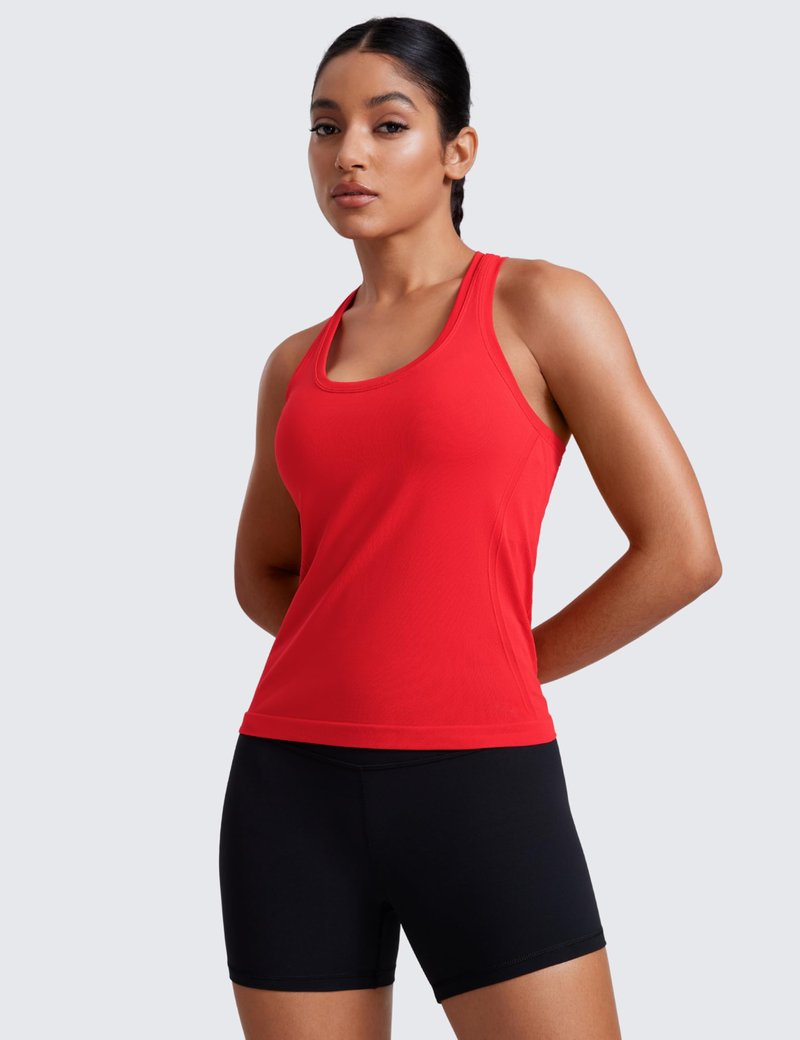 CRZ YOGA Seamless Racerback Tank Tops for Women - Gym Workout Athletic Running Sleeveless Shirts Breathable Scoop Neck Deep Red Large