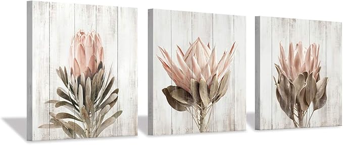 Floral Canvas Wall Art Print: Flower Bloom Picture Graphic Artwork Painting for Washrooms (12"x12"x3pcs)