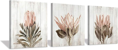 Floral Canvas Wall Art Print: Flower Bloom Picture Graphic Artwork Painting for Washrooms (12"x12"x3pcs)
