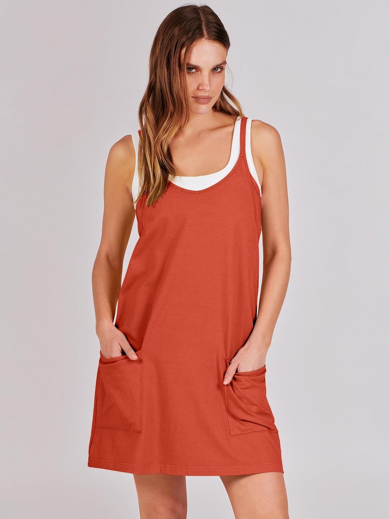 ANRABESS Women Athletic Dress Summer Tennis Workout Active Sports Mini Romper Dress Built in Shorts Travel Vacation Clothes Red Large