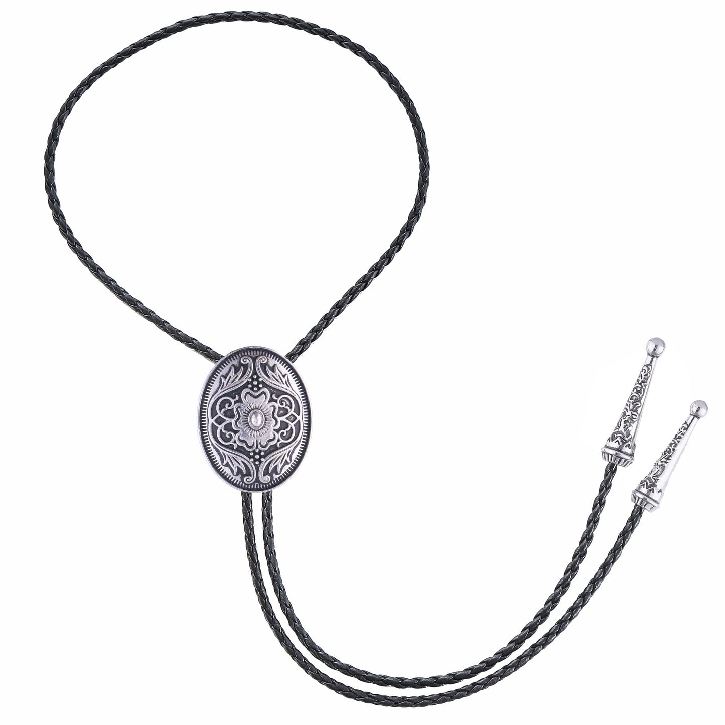 GelConnie Silver Bolo Tie for Men Women Mens Bolo Ties Western Wedding Vintage Style American Bolo Tie 3D Flower Design