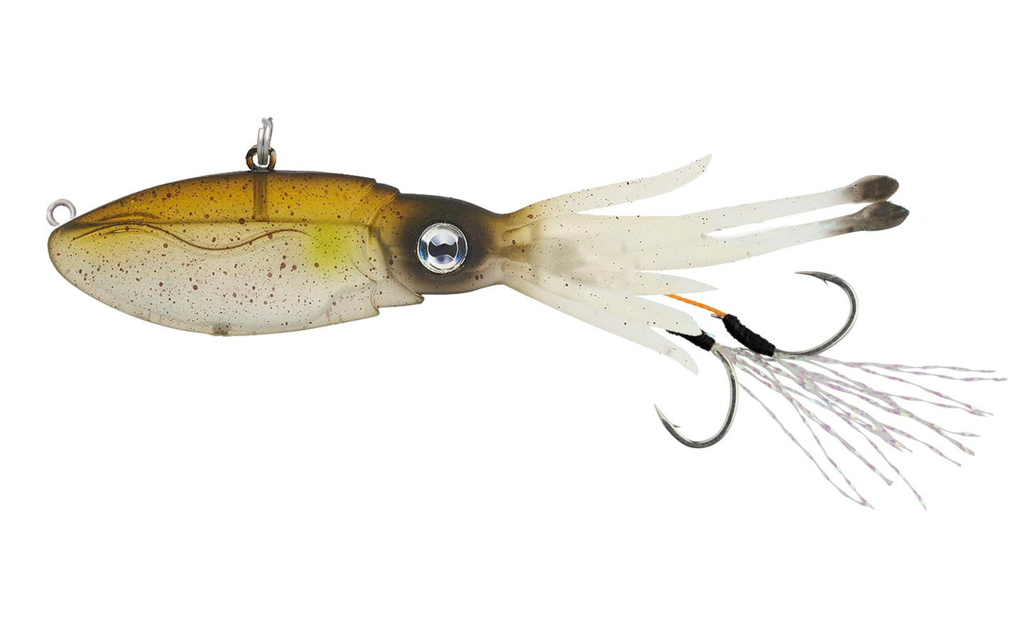 Nomad Design Squidtrex Patented Vibrating Fishing Lure- Scent Added TPE Soft Plastic Lure for Saltwater w/Strong BKK Assist Hooks, Fishing Bait that Catches Many Species- 55mm 2", 1/6oz- Ayu Speckle