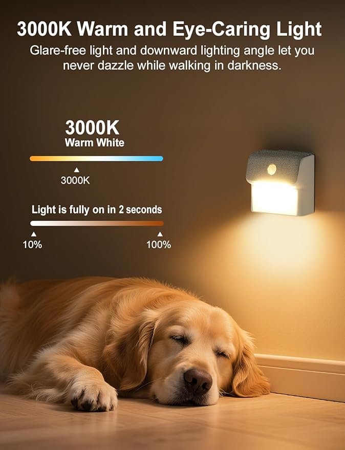 LED Linkage Motion Sensor Night Light, Magnetic Stick-On Motion Activated Light, Rechargeable Battery Powered Wall Lamp, Dimmable Warm White Light, for Bedroom, Hallway, Stairs, Kitchen, 3 Pack