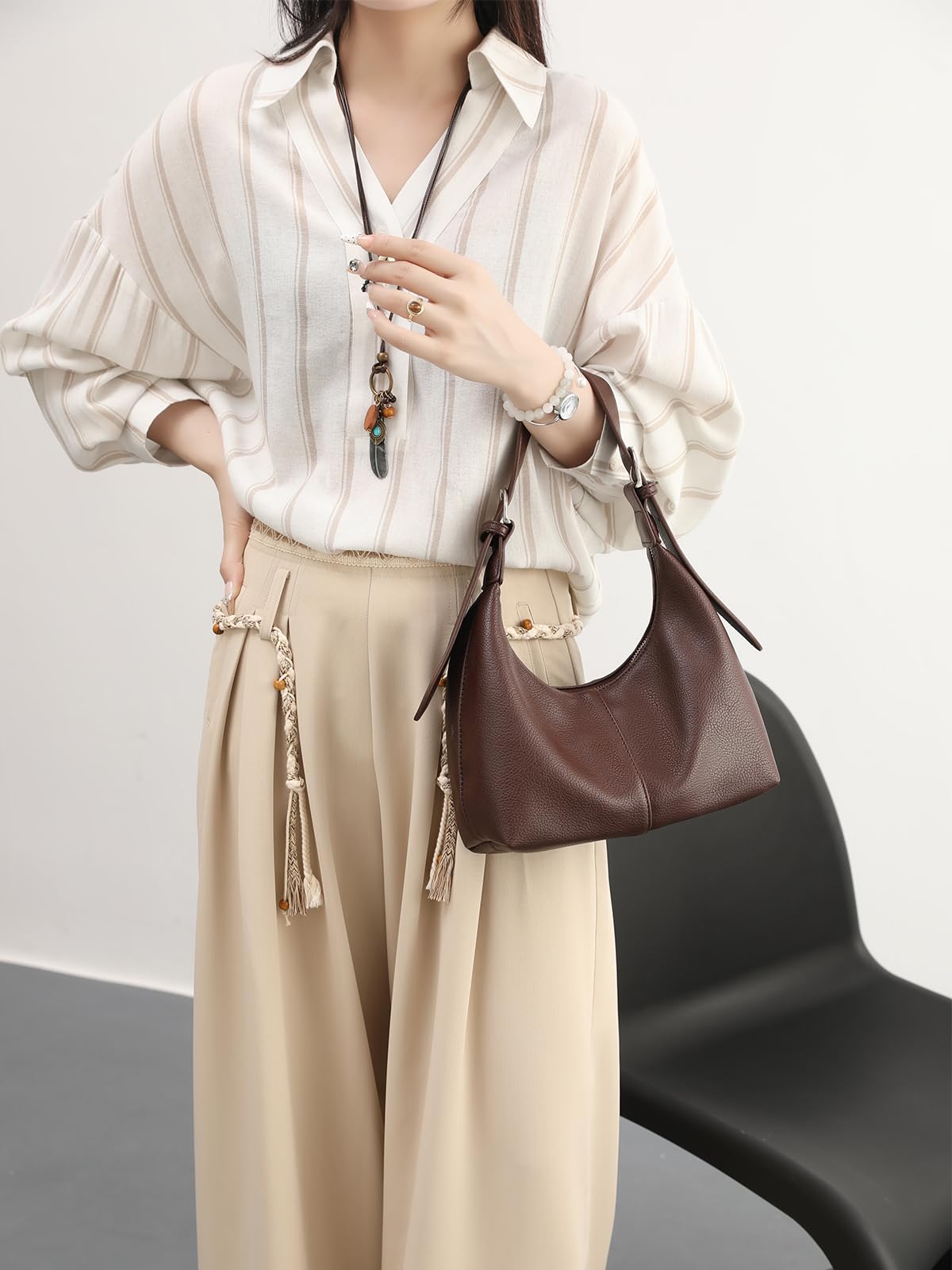 NIUEIMEE ZHOU Hobo Bags for Women Soft Vegan Leather Crescent Shoulder Handbag Slouchy Tote Crossbody Purses