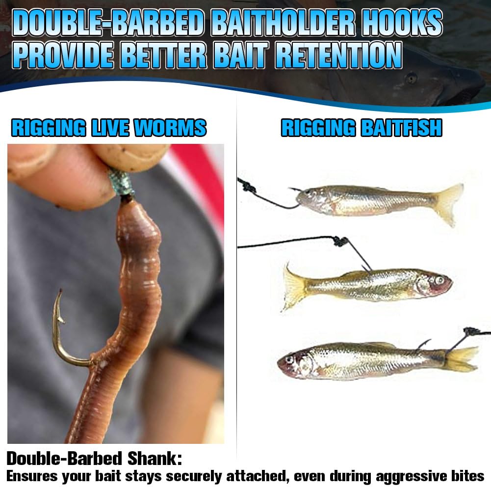 Baitholder Fishing Hooks 100 Pack - Double-Barbed Long Shank for Bluegill Bass Trout Walleye Black/Red, 8/0-#8 (2-Black, Size:1 100-Pack)