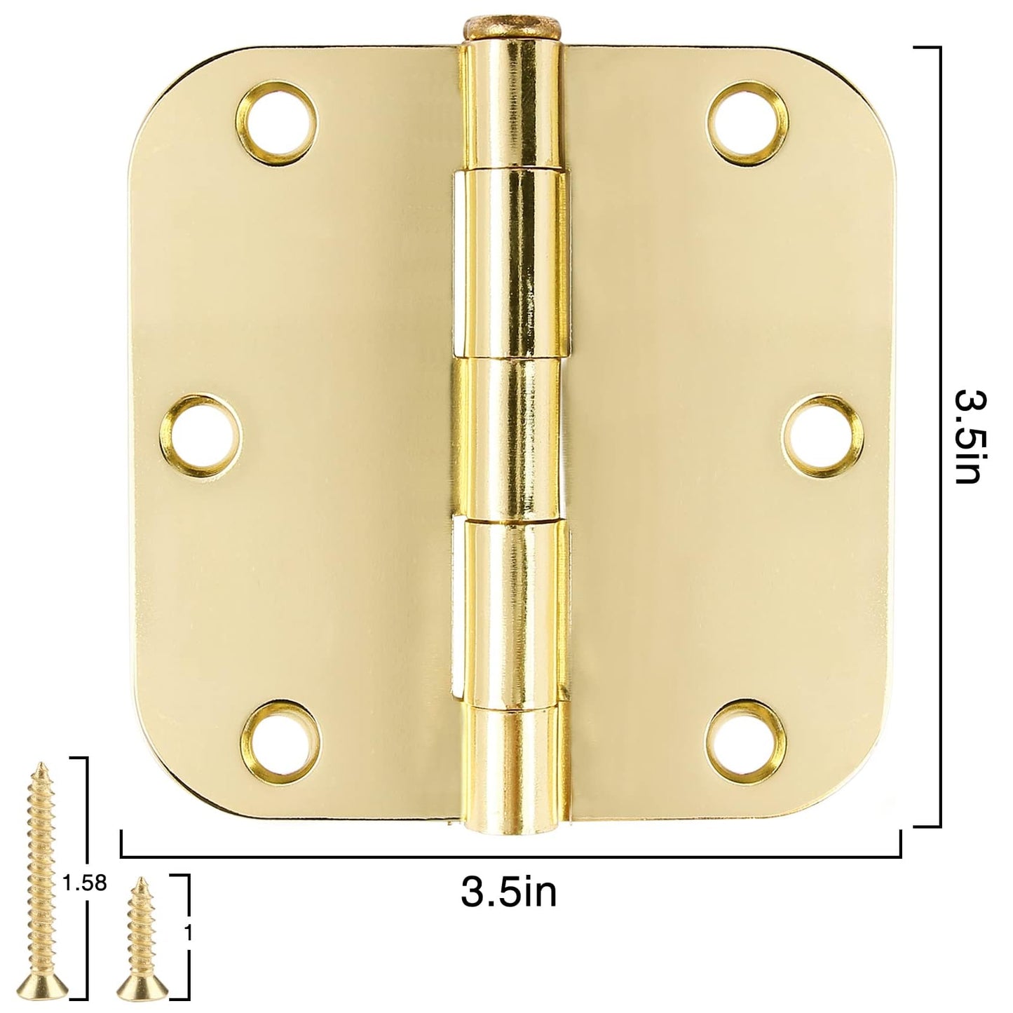 18 Pack Interior Door Hinges Polished Brass 3.5 inch X 3-1/2" 5/8 Radius,3 ½"Gold Round Standard Hinge for Single Doors DIY Assembly Bi-fold Table Hardware Kit House Accessories Home Eseentials