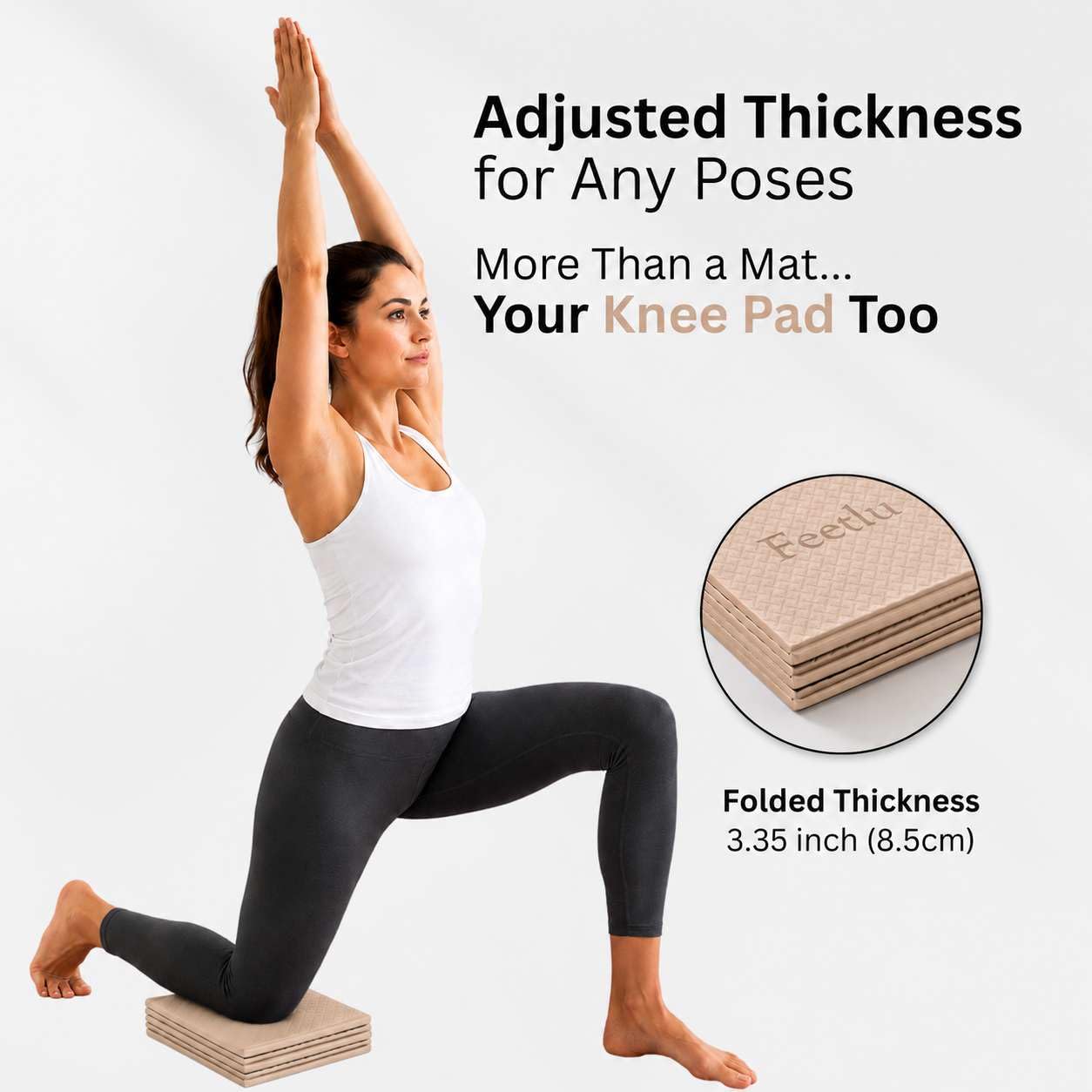 Feetlu Foldable Yoga Mat, 6mm Thick, 72L x 24W Inch, Lightweight, Anti-Slip, and Easy to Store – Perfect for Travel, Yoga, Pilates, Home Workouts, and Floor Exercises (Khaki)