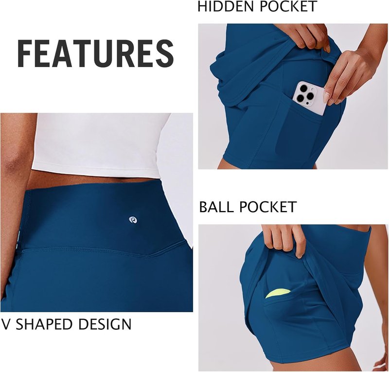 Womens Tennis Skirt - High Waisted Golf Skort with 2 Pockets | Stretchy Athletic Skirts for Workout, Pickleball, Running