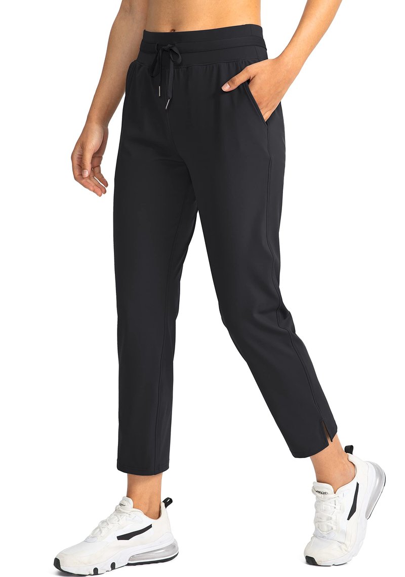 Soothfeel Women's Pants with 4 Pockets 7/8 Stretch High Waisted Sweatpants Travel Athletic Work Golf Pants for Women(Black, Large)