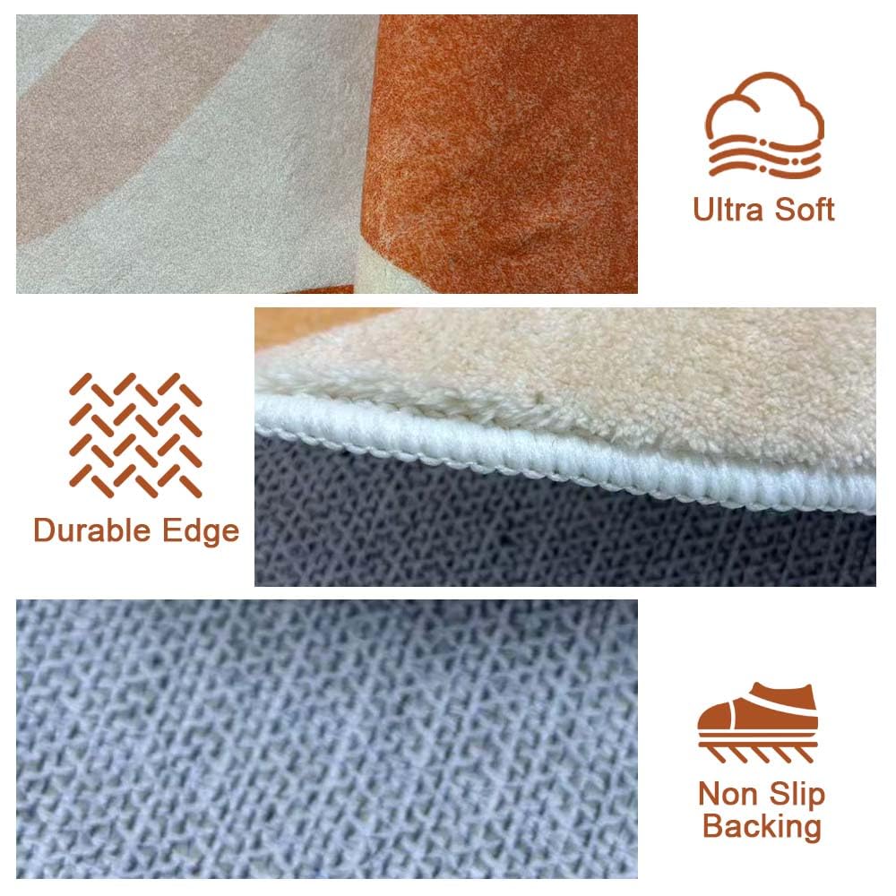 Unique Minimalist Geometric Cream Style Beige Orange Yellow Irregular Shaped Rug for Living Room Bedroom Diningroom Soft Wool Foldable Quick Dry Carpet Under Table Office Aesthetic Floor Rug 5x7