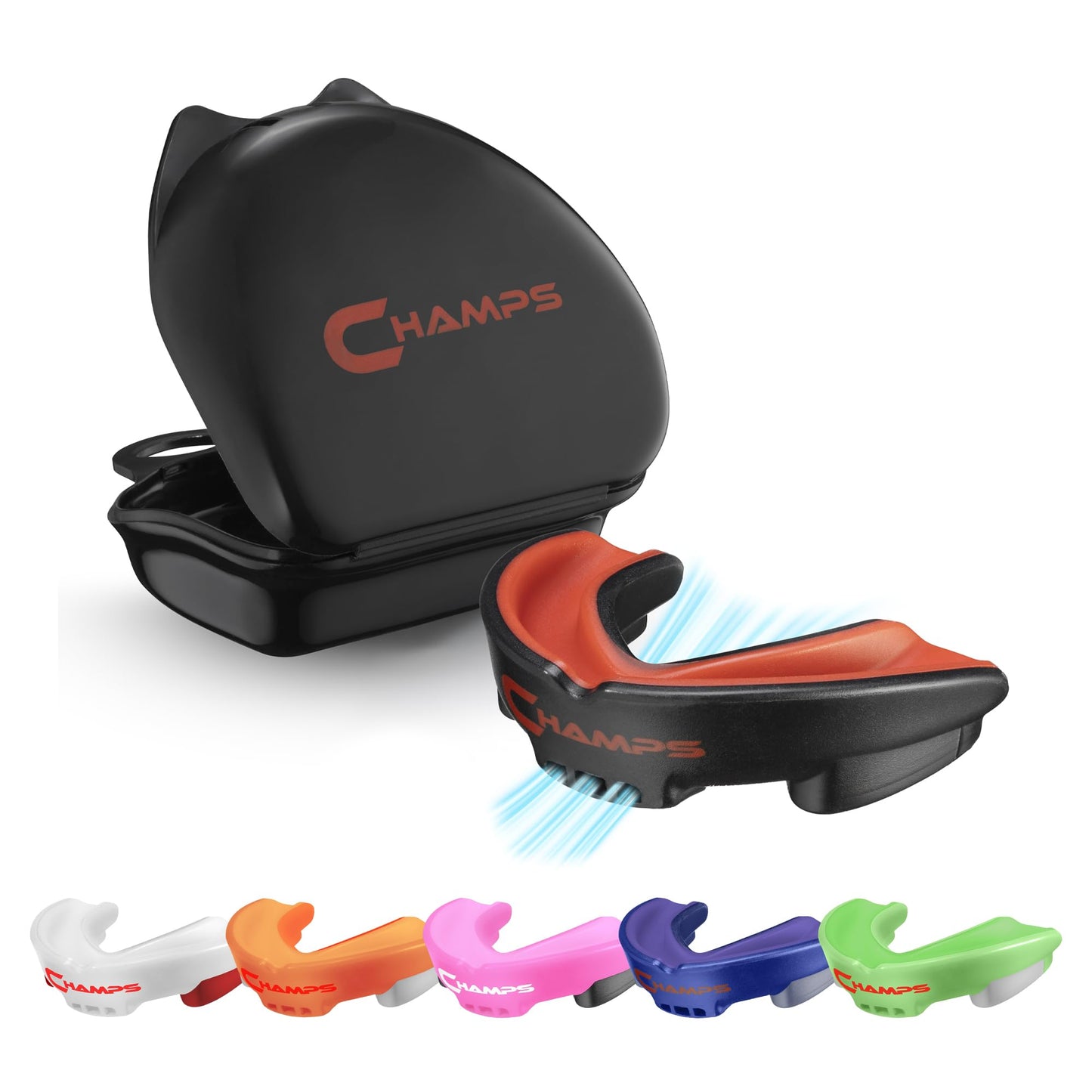 Champs MMA Breathable Mouth Guard for Boxing, MMA, Jiu Jitsu, Muay Thai, Wrestling & Combat Sports – Easy Fit, Boil & Bite Design Mouthpiece – Durable Boxing Mouthguard for Men & Adults, Case Included