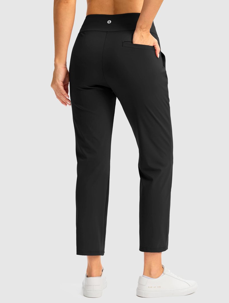 SANTINY Women's Pants with 3 Pockets 7/8 High Waisted Stretch Ankle Pants for Women Golf Casual Travel Athletic Work (Black_M)