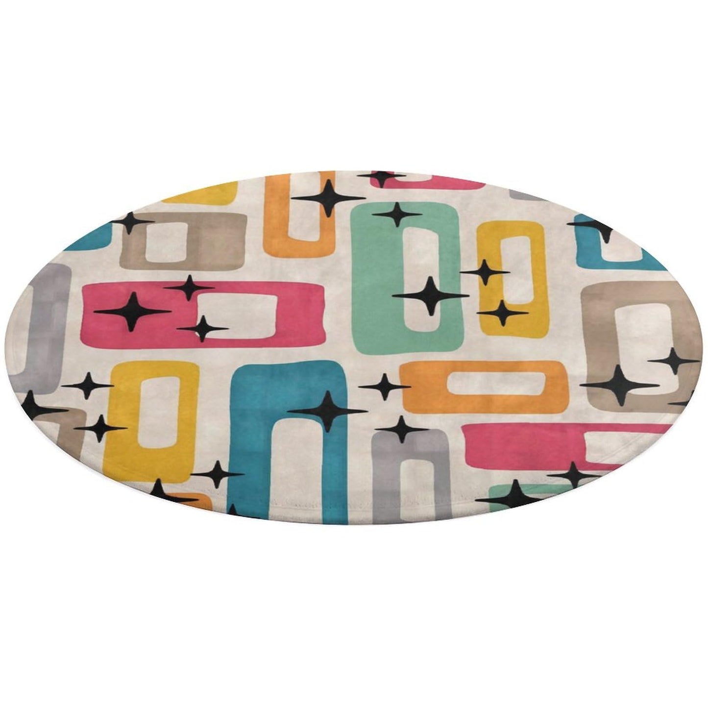 Mid-Century Modern Atomic Art Ultra Soft Non-Slip Area Rugs Indoor Coral Velvet Floor Mat Short Flannel Carpet for Living Room Bedroom Dining Room