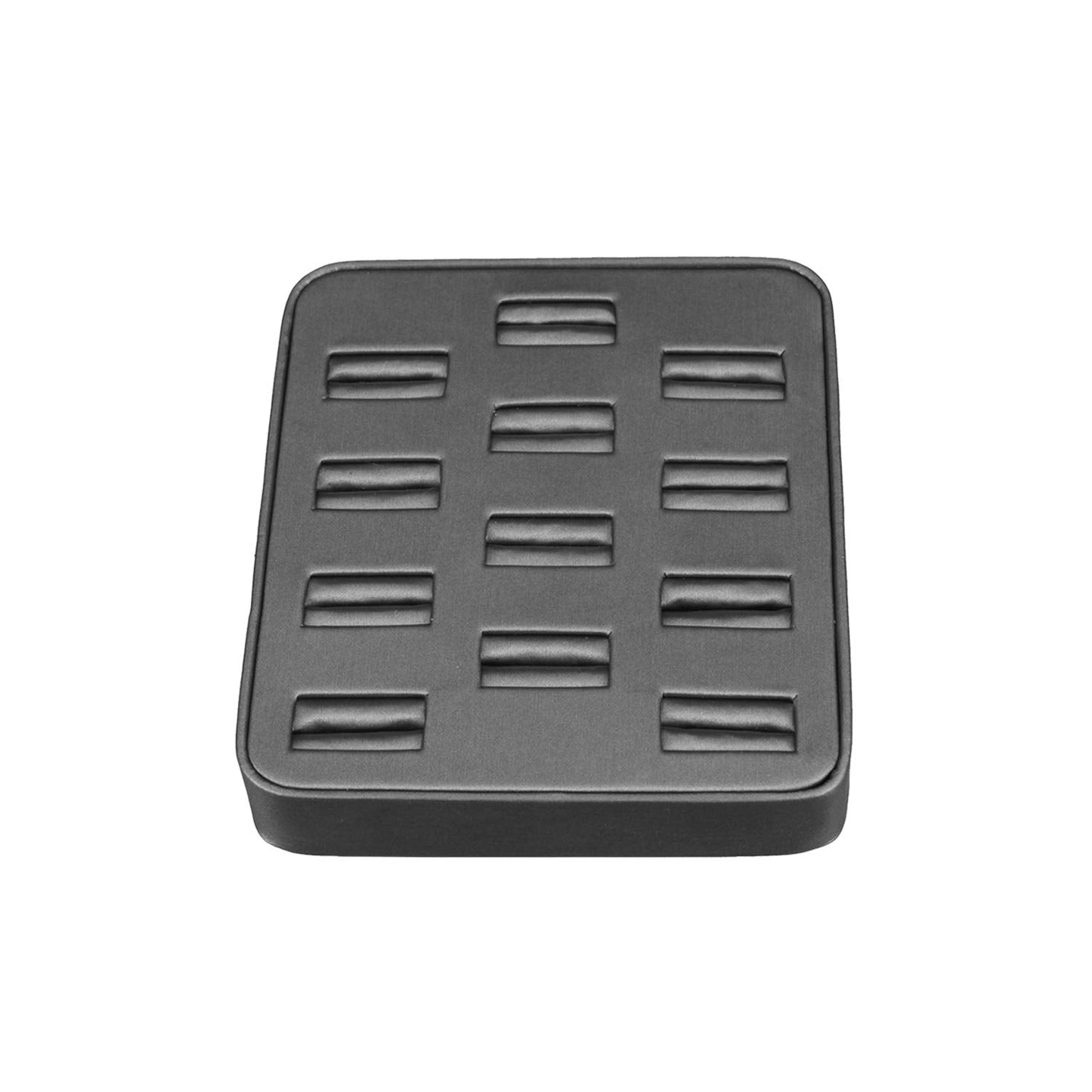 MOOCA 12 Slots Ring Tray Display, Slotted Ring Showcase Display Jewelry Organizer Stand for Home Trade Show, Steel Grey Faux Leather Trim