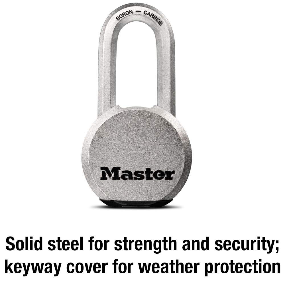 Master Lock Magnum Heavy Duty Solid Steel Silver Padlock with Key, Cut Resistant Gate Locks for Outdoor Fence or Shed, 14/32 x 2 x 15/16 Inches, M930XKADLH