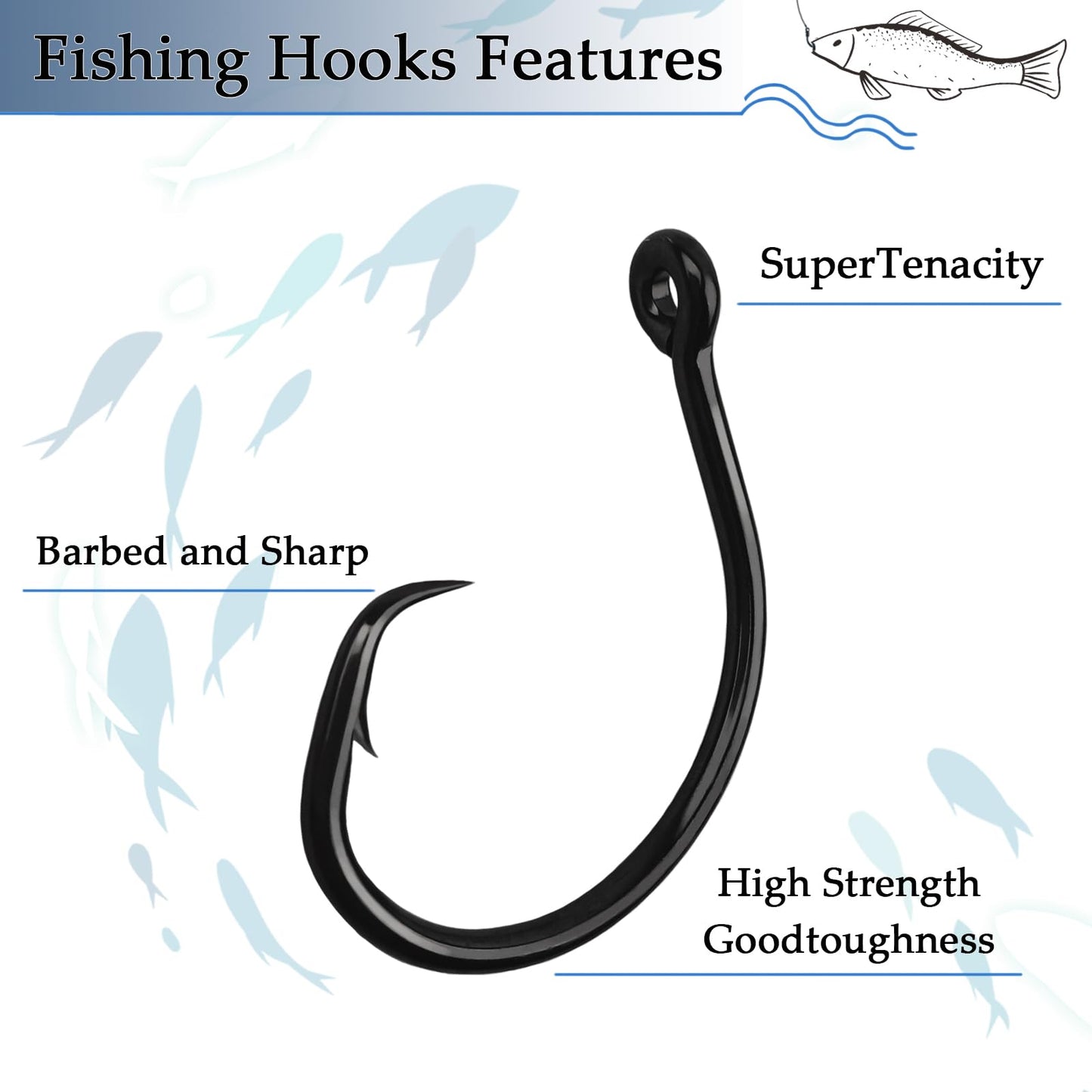 10PCS High-Carbon Steel Circle Hooks Barbed Fishing Hooks with Holes, Freshwater and Saltwater Fishing Hooks for Tuna, Catfish, Bass (#4)
