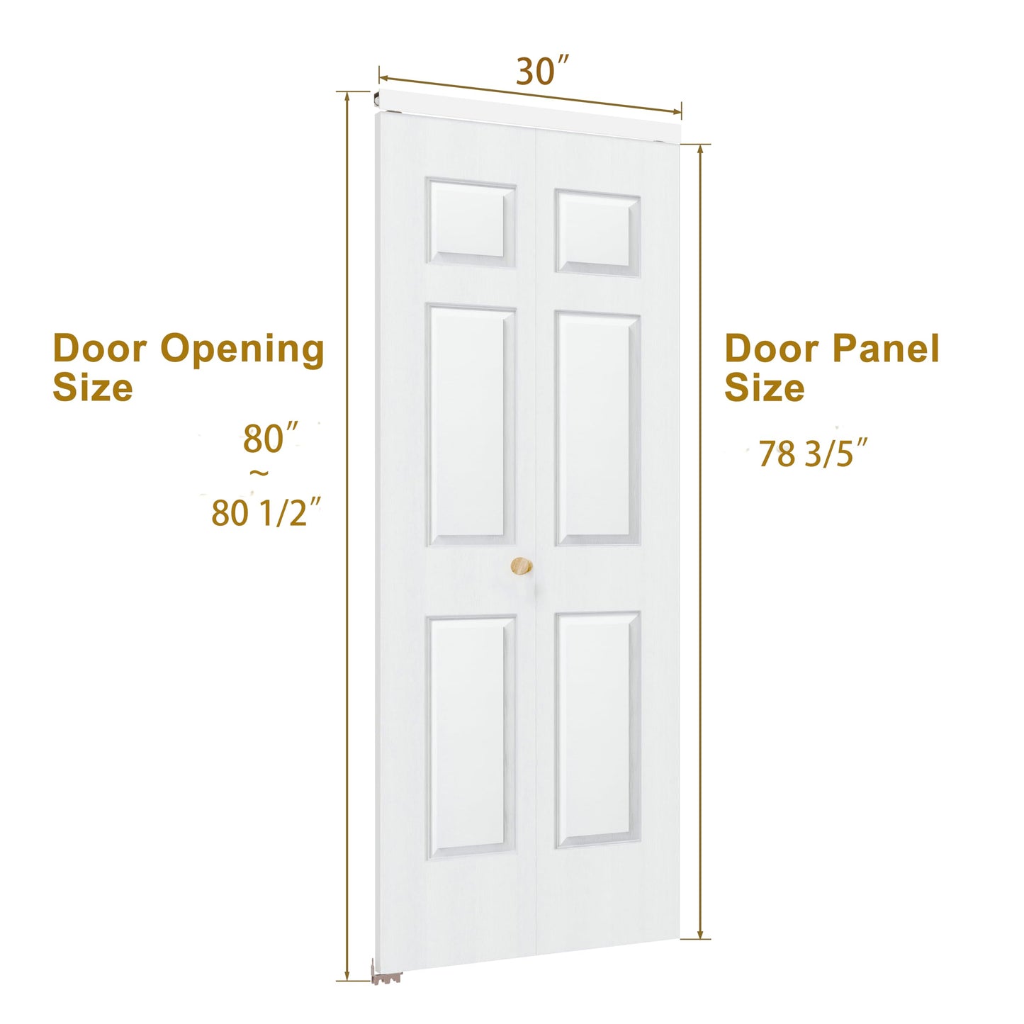 Bifold Door for 30" x 80" Opening, Raised Textured 6-Panel Hollow Core Closet Door with Hardware Kit, Interior Folding Barn Doors Panels, White Primed