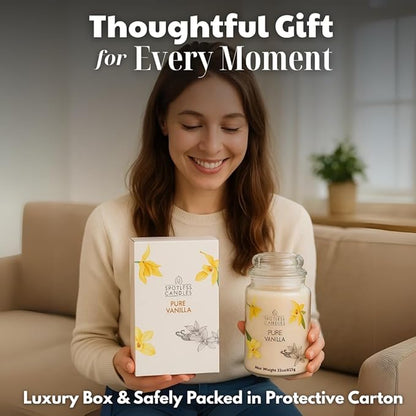 Vanilla Candle 22oz 16" x 9" Reusable Jar Candle 130 Hours Long Burn Time with Wooden Wick in Presentation Gift Box & Protective Shipper Spotless Leopard