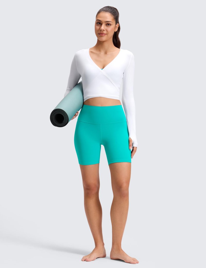 CRZ YOGA ButterLuxe Biker Shorts 6" - High Waisted Workout Running Volleyball Spandex Yoga Womens Tropics Teal Medium